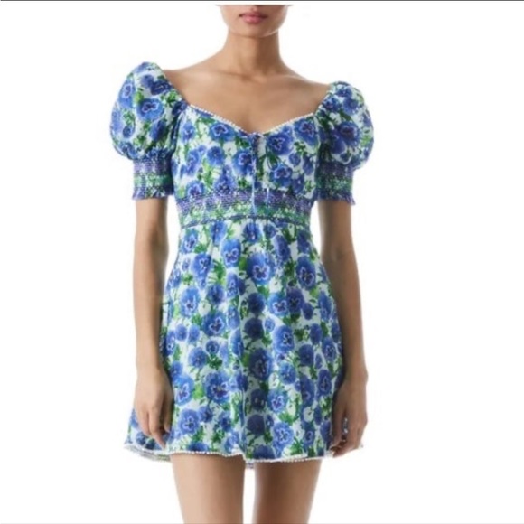 ALICE + OLIVIA Crawford Floral Eyelet Smocked Cotton Minidress
size 2 - Picture 1 of 5